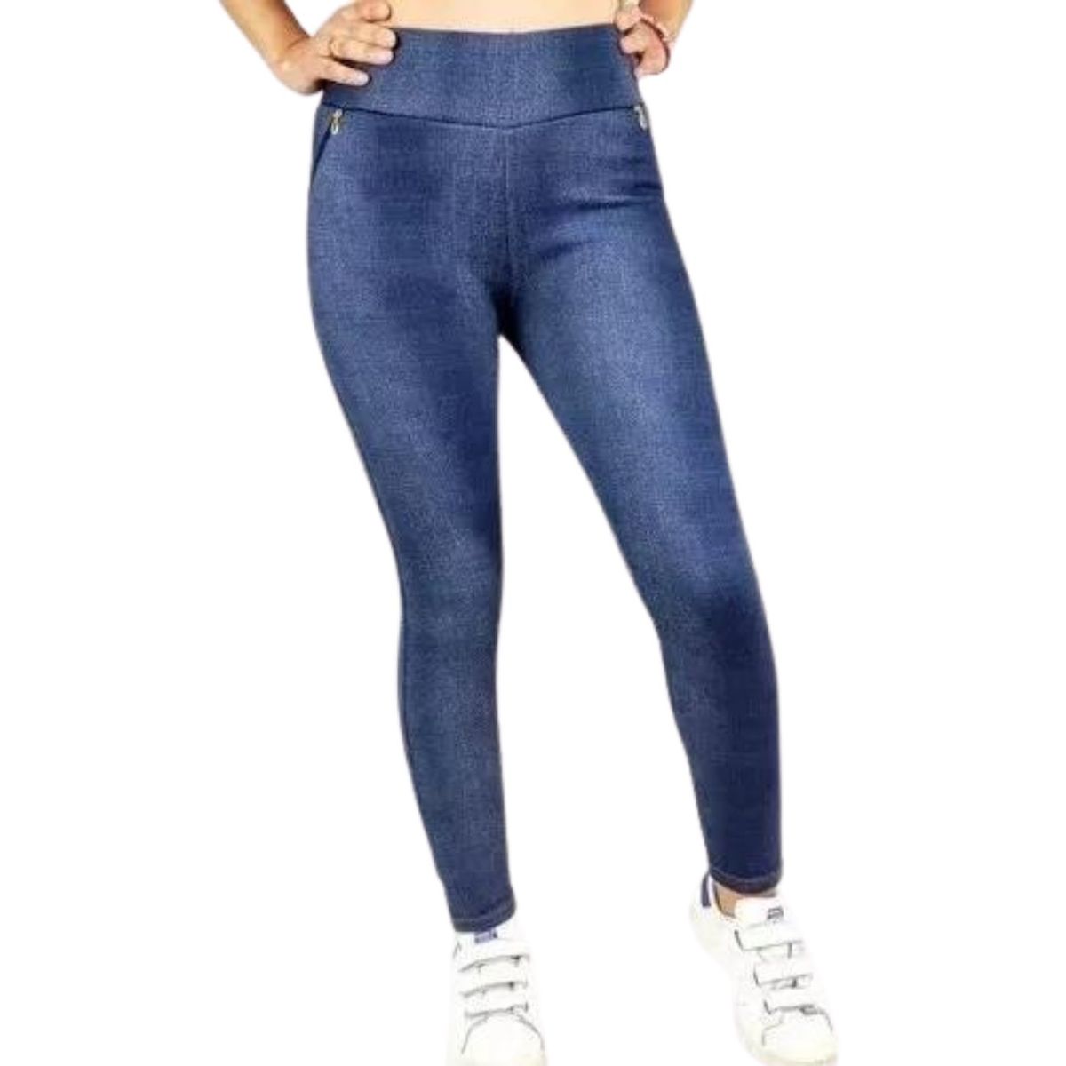 LIKE SHOP - Pantalón Calza Tela Jeans Forro Piel Cierres 338