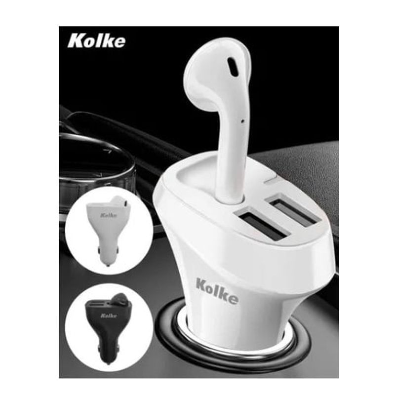 GENERICO - Cargador para auto dos puertos usb + audífono bluetooth  negro