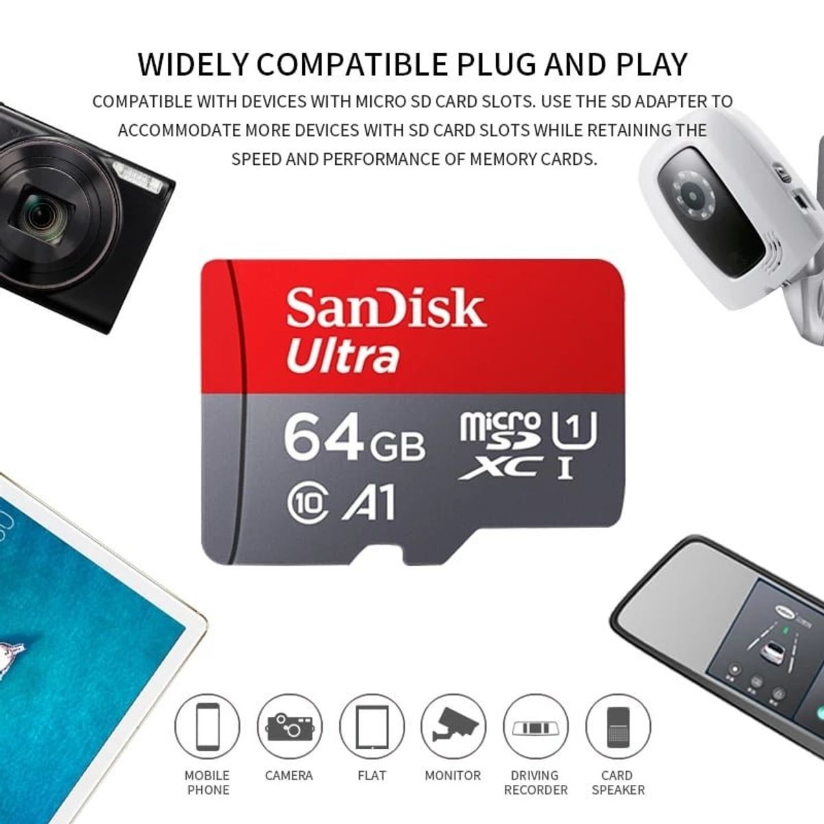 GENERICO - Tarjeta MicroSD SanDisk ultra clase 10 [64 GB]