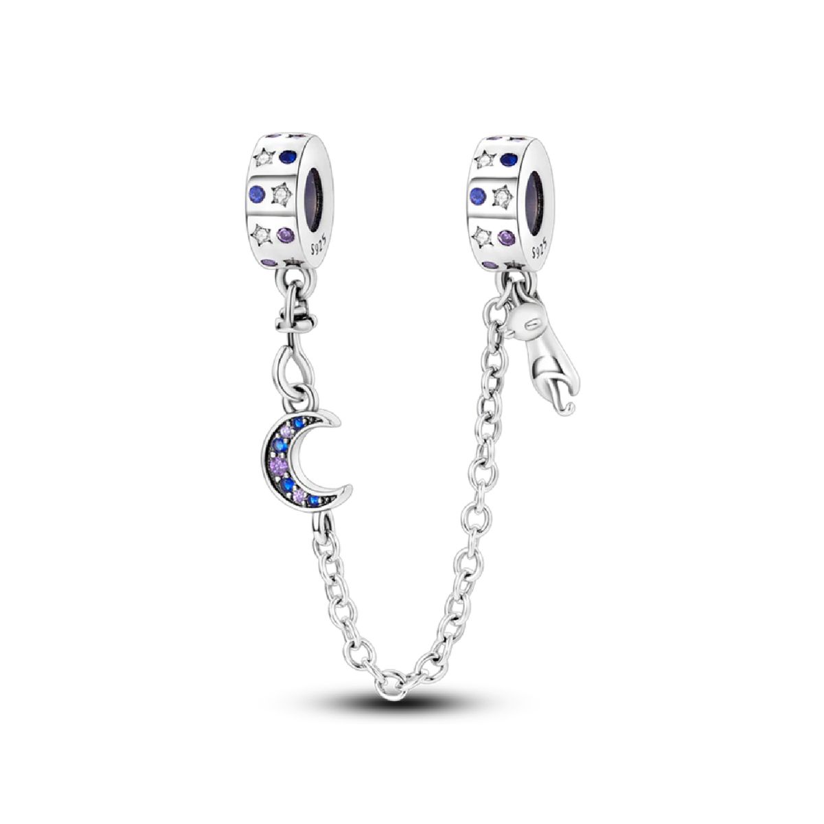 SILVER HEART - Charm Cadena Gatito y Luna en Plata Fina 925 SILVER HEART