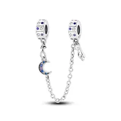 SILVER HEART - Charm Cadena Gatito y Luna en Plata Fina 925