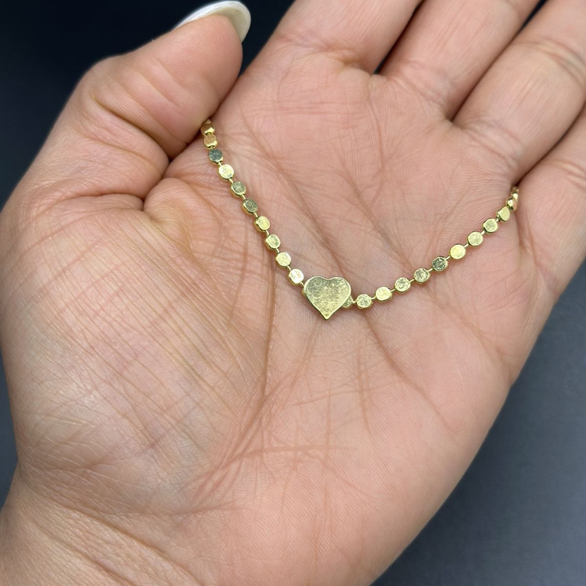 GENERICO - Collar Juvenil Bolitas Corazón Baño Oro 18 Kl + Caja Regalo