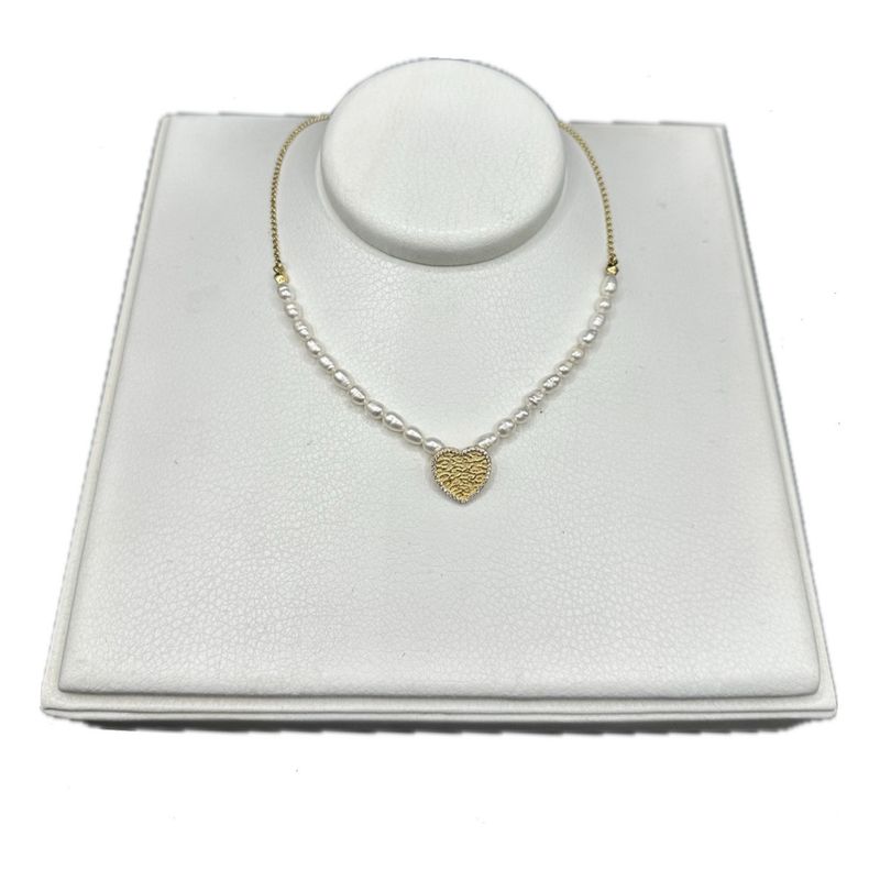 GENERICO - Collar Perlas De Rio Corazon Baño En Oro 18 Kl Caja Regalo