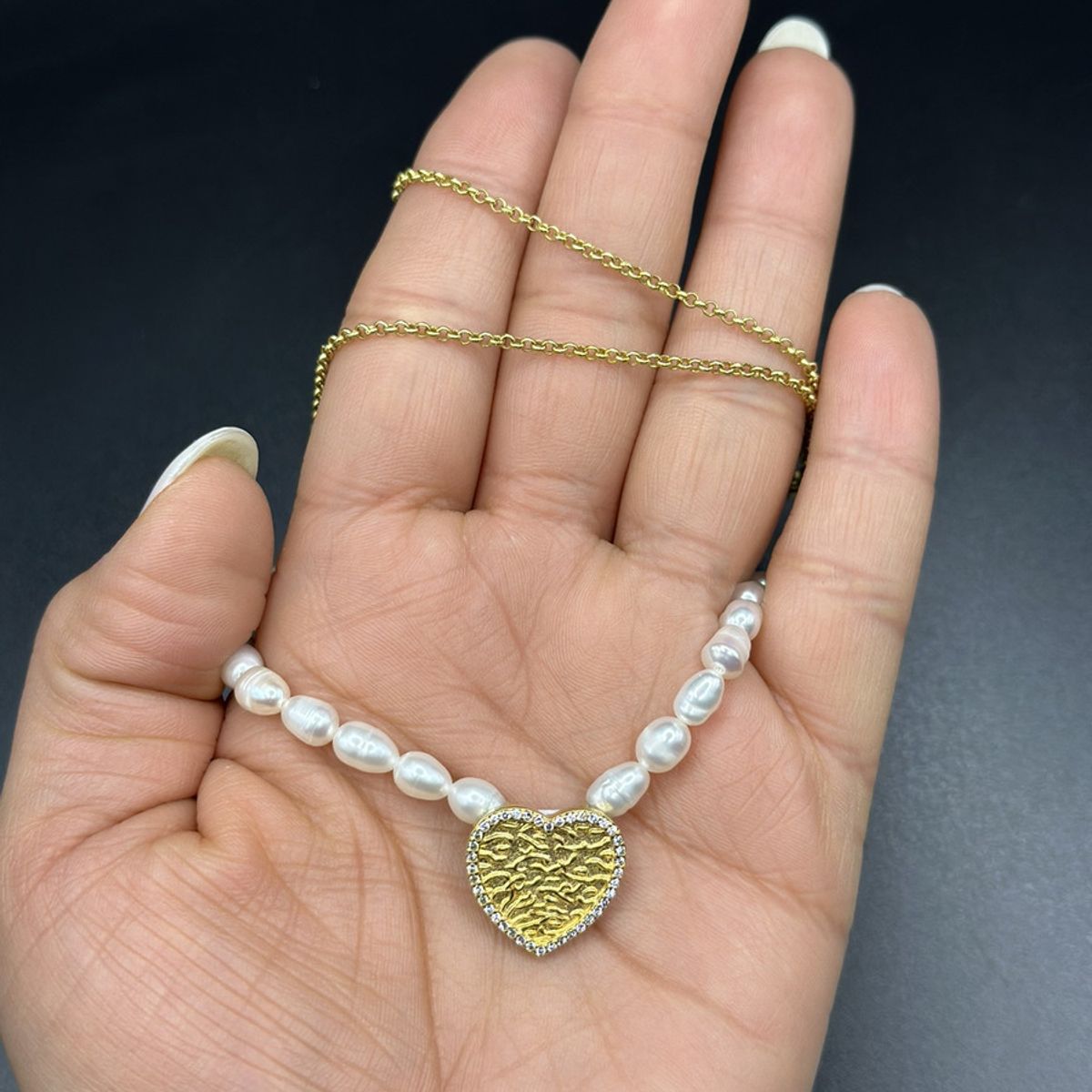 GENERICO - Collar Perlas De Rio Corazon Baño En Oro 18 Kl Caja Regalo