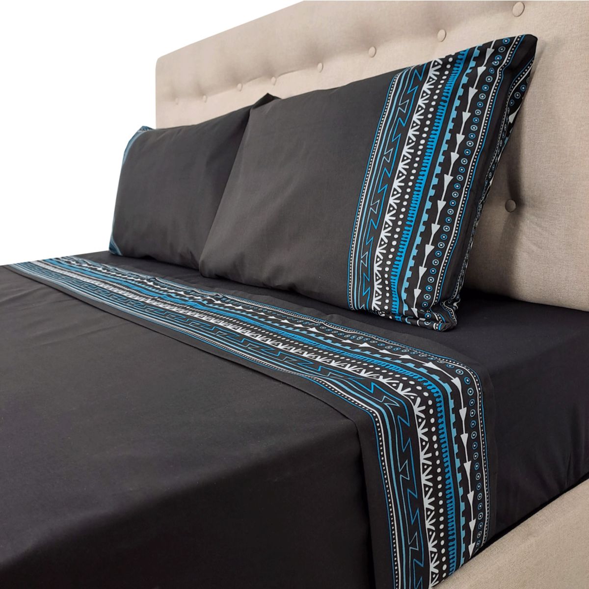 CHANTILLY - Sábanas 144H Estampadas Grecas Azules King CHANTILLY