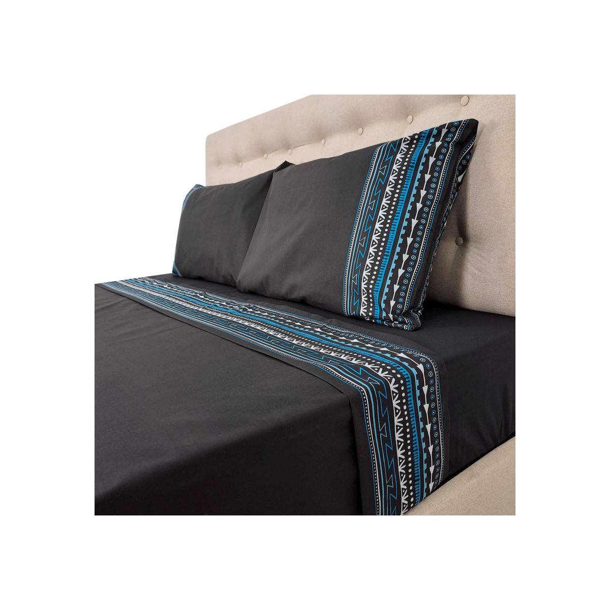 CHANTILLY - Sábanas 144H Estampadas Grecas Azules King CHANTILLY