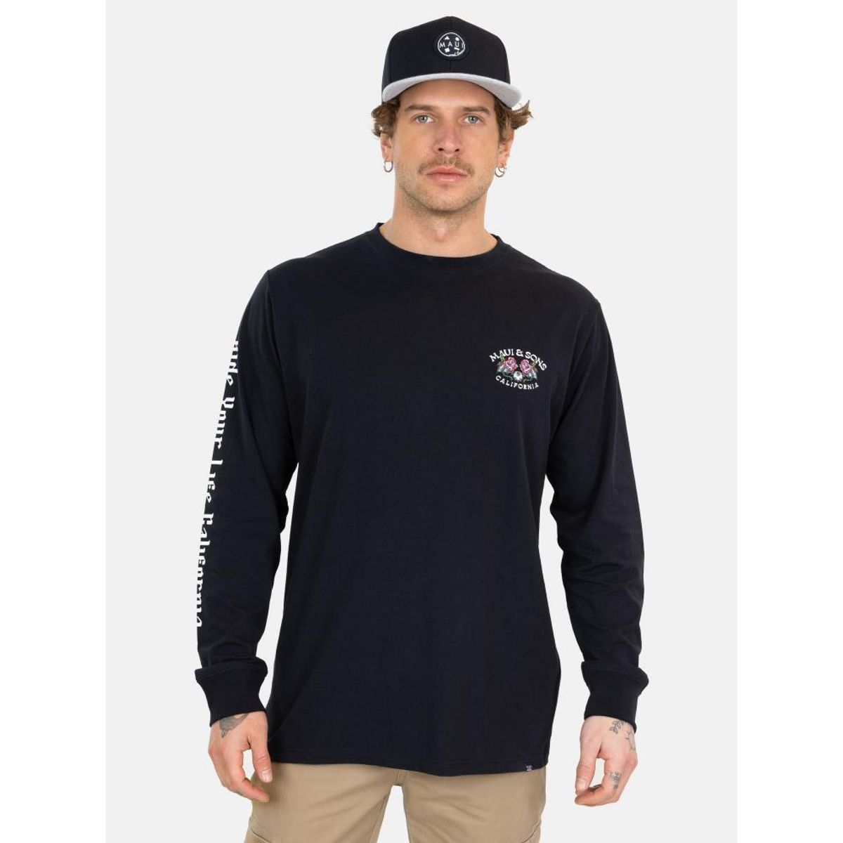 MAUI AND SONS - Polera ML Pacific Hombre Negro Maui And Sons