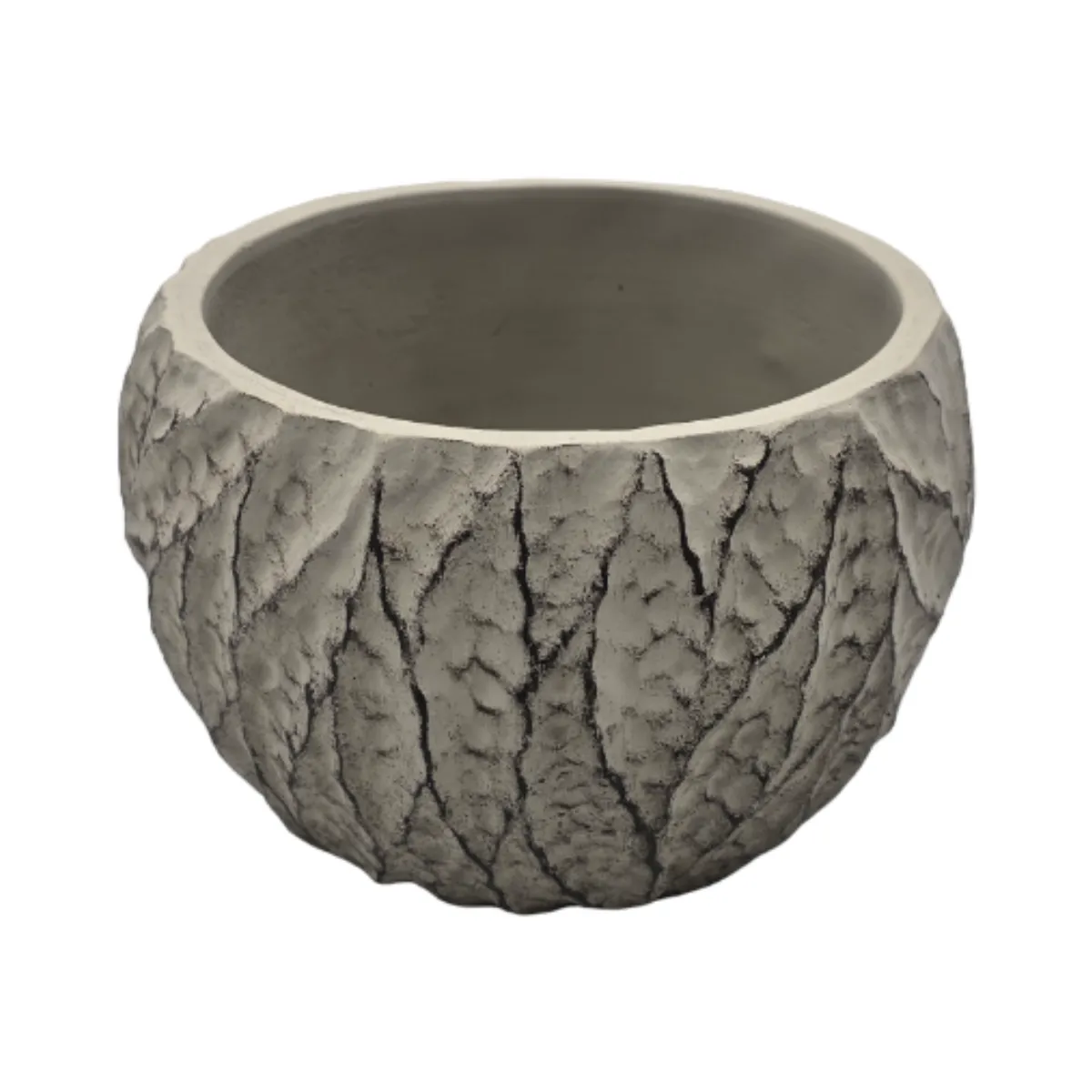 GENERICO - Set 2 Macetero Maceta Acabado Cemento Relieve Hojas Gris M