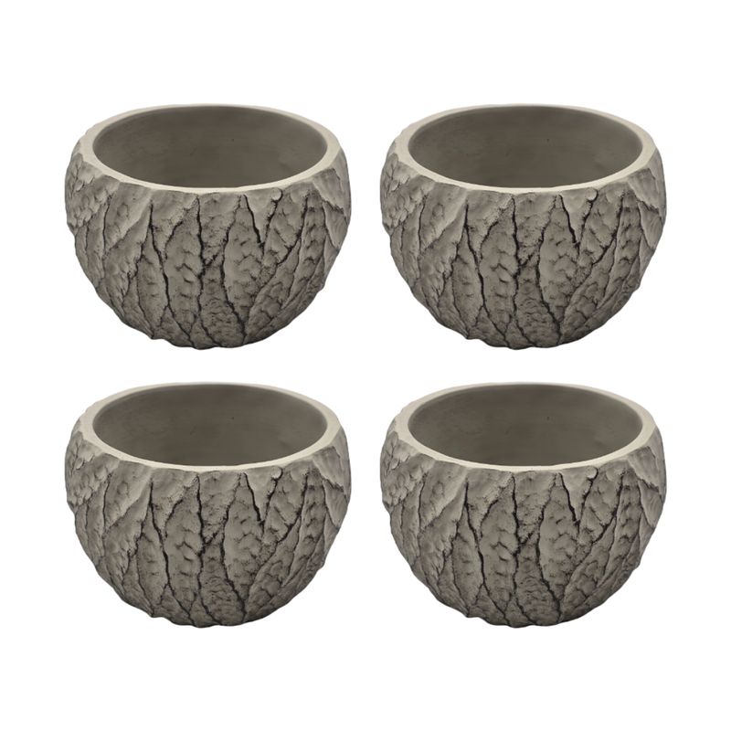 GENERICO - Set 4 Macetero Maceta Acabado Cemento Relieve Hojas Gris S.