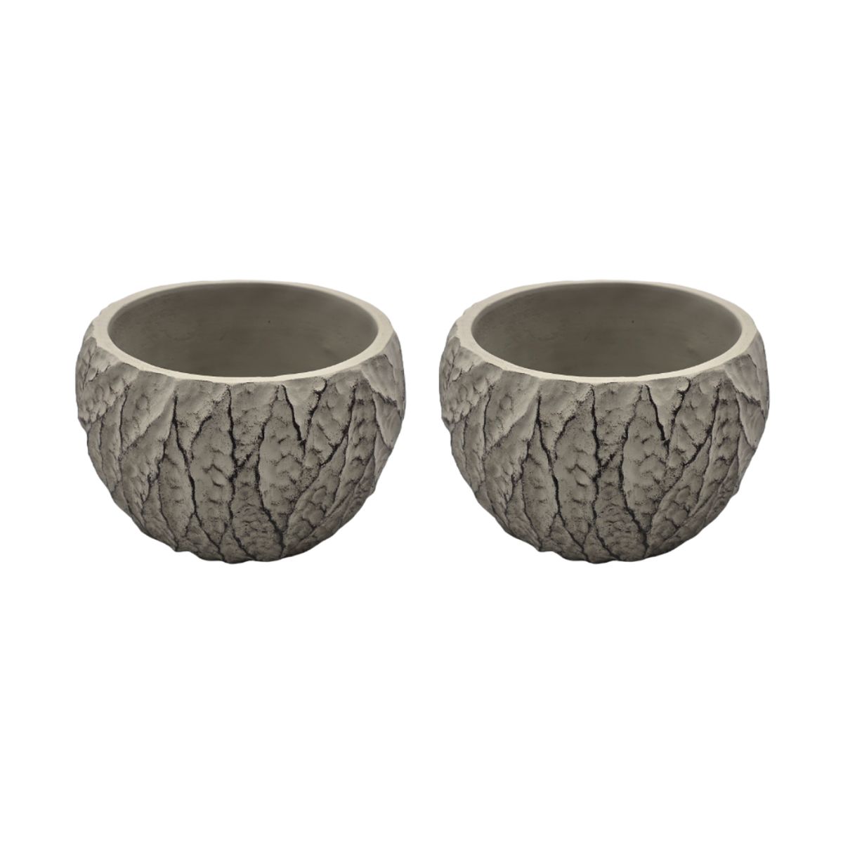 GENERICO - Set 2 Macetero Maceta Acabado Cemento Relieve Hojas Gris S