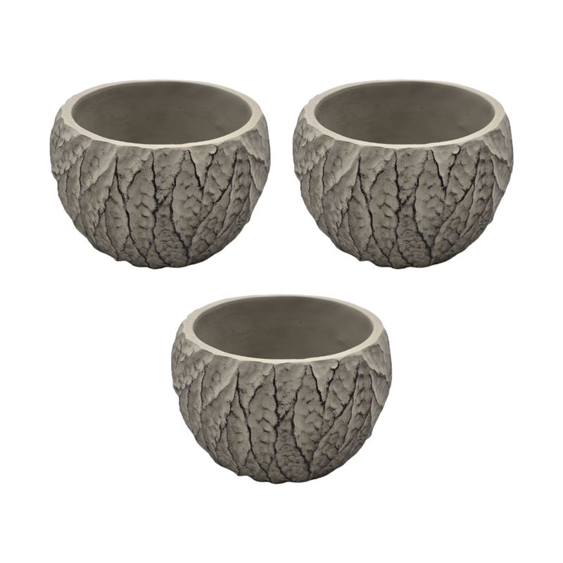 GENERICO - Set 3 Macetero Maceta Acabado Cemento Relieve Hojas Gris S