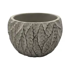 GENERICO - Macetero Maceta Acabado Cemento Relieve Hojas Gris S.