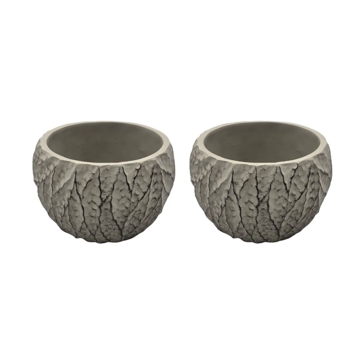GENERICO - Set 2 Macetero Maceta Acabado Cemento Relieve Hojas Gris L
