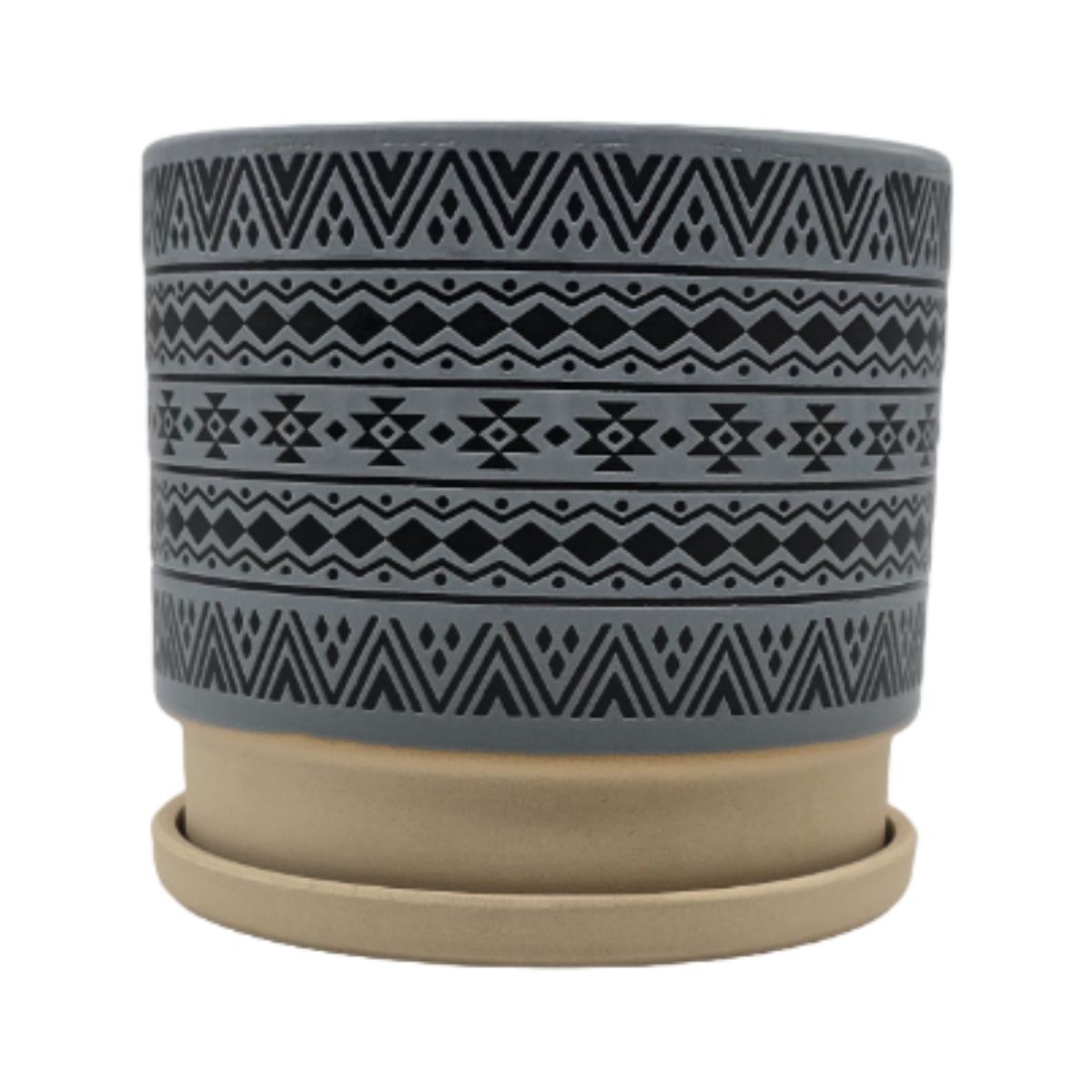 GENERICO - Macetero Maceta De Ceramica Gris Con Patrones Negros M