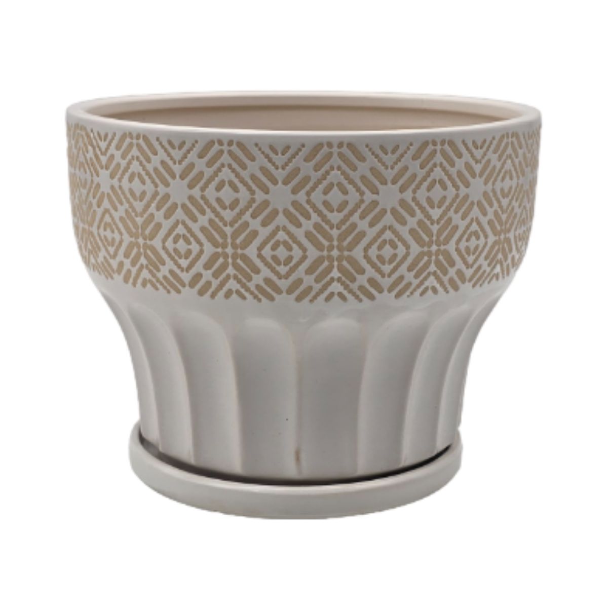 GENERICO - Macetero Maceta De Ceramica Blanco Patrones Beige Alto M