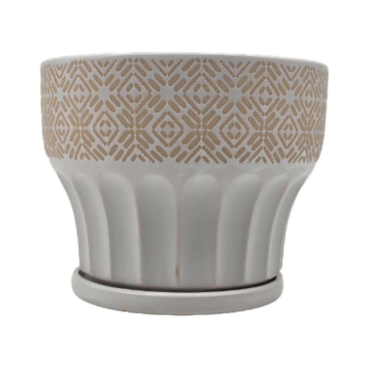 GENERICO - Macetero Maceta De Ceramica Blanco Patrones Beige Alto M