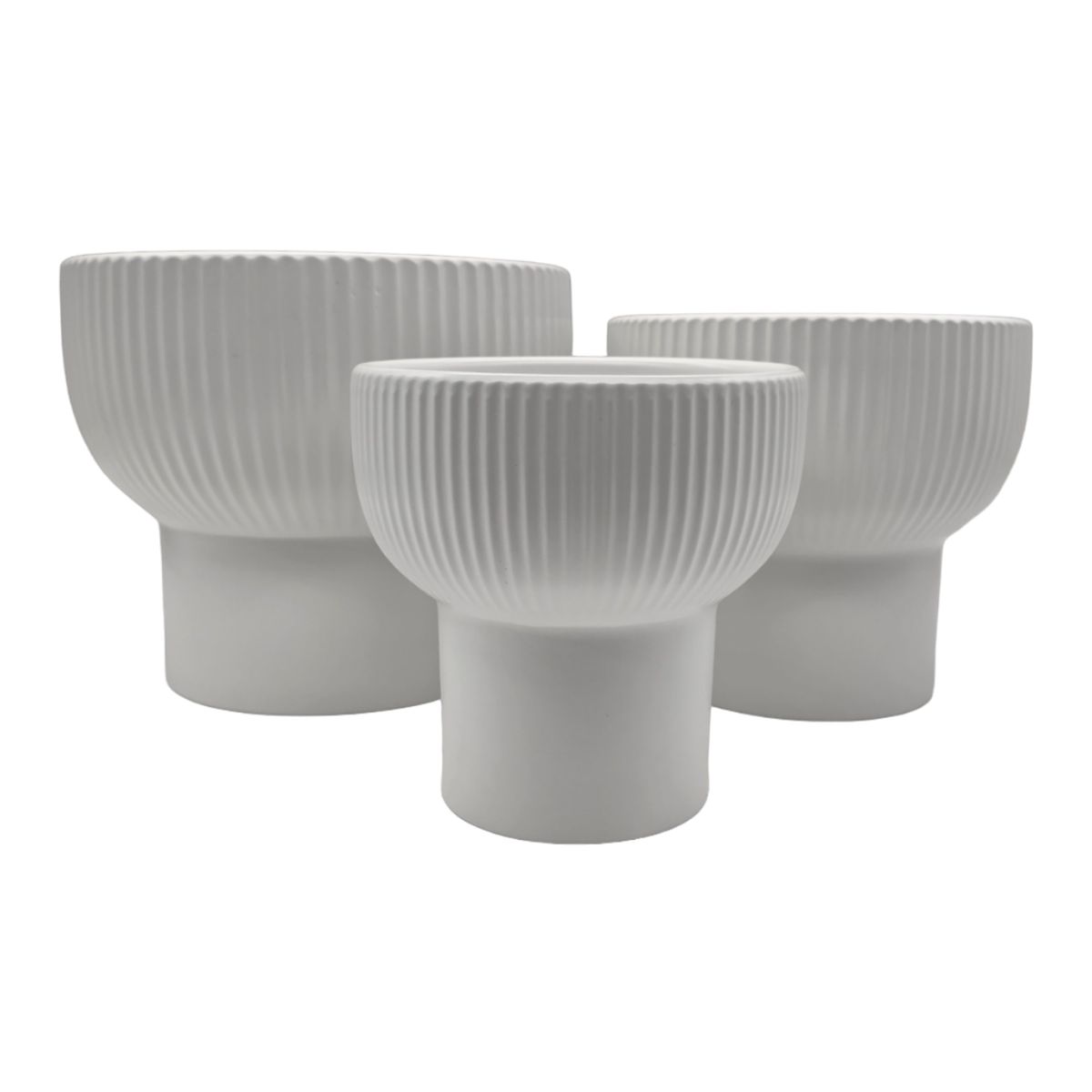 GENERICO - Set 3 Maceteros Maceta De Ceramica Copon Lineas Blanco Mate
