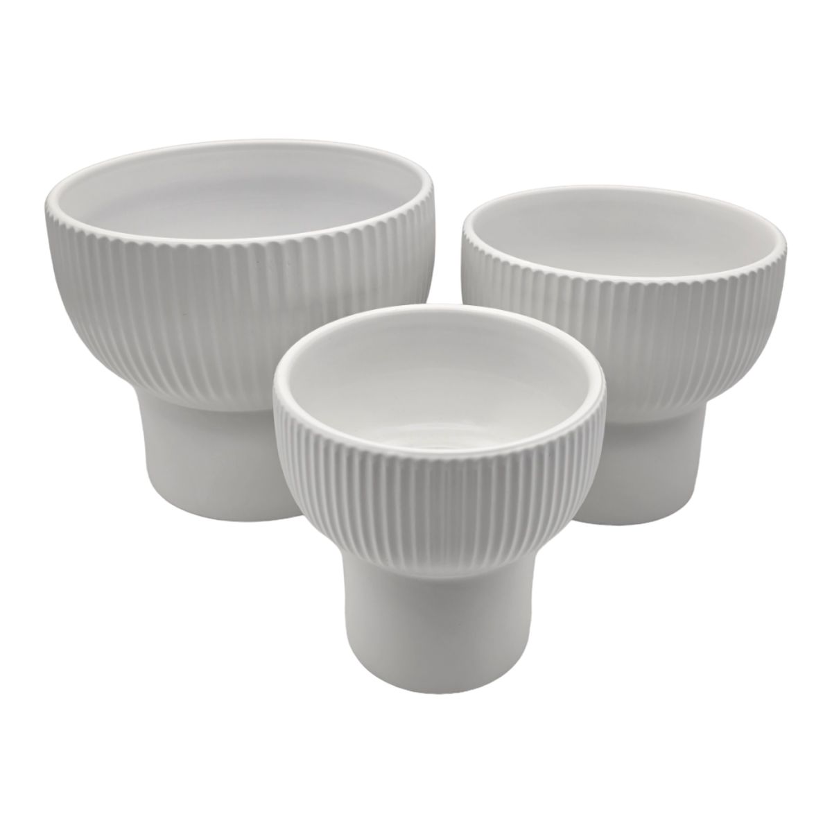 GENERICO - Set 3 Maceteros Maceta De Ceramica Copon Lineas Blanco Mate