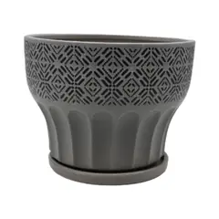 GENERICO - Macetero Maceta De Ceramica Gris Patrones Negro Alto M
