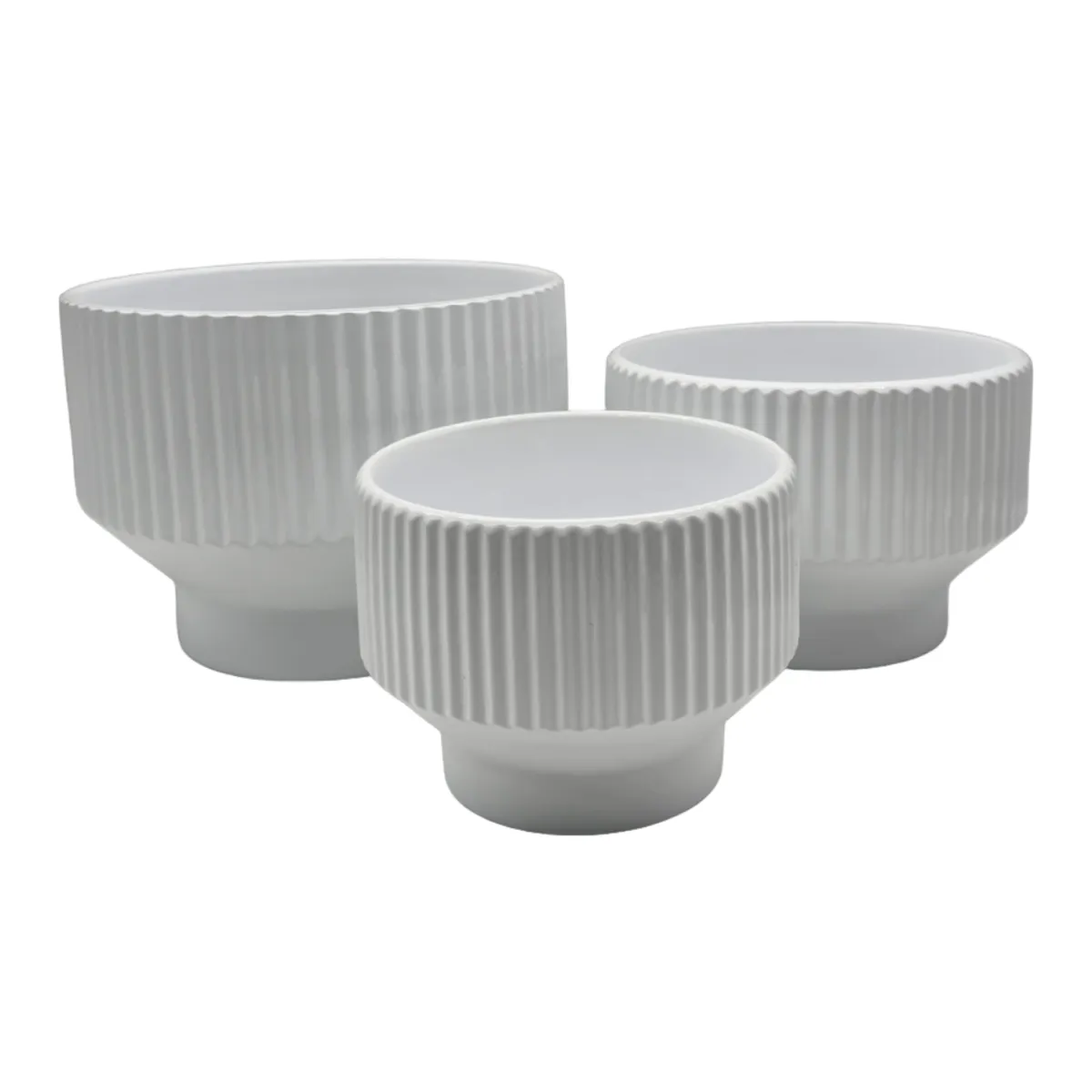 GENERICO - Set 3 Maceteros Maceta De Ceramica Copon Blanco Brillante