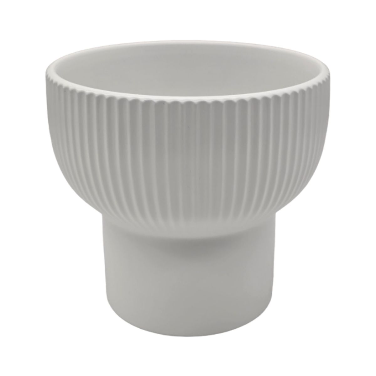 GENERICO - Macetero Maceta De Ceramica Copon Lineas Blanco Mate L