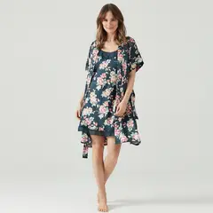 BARBIZON - Bata Mini Satin Azul Estampado