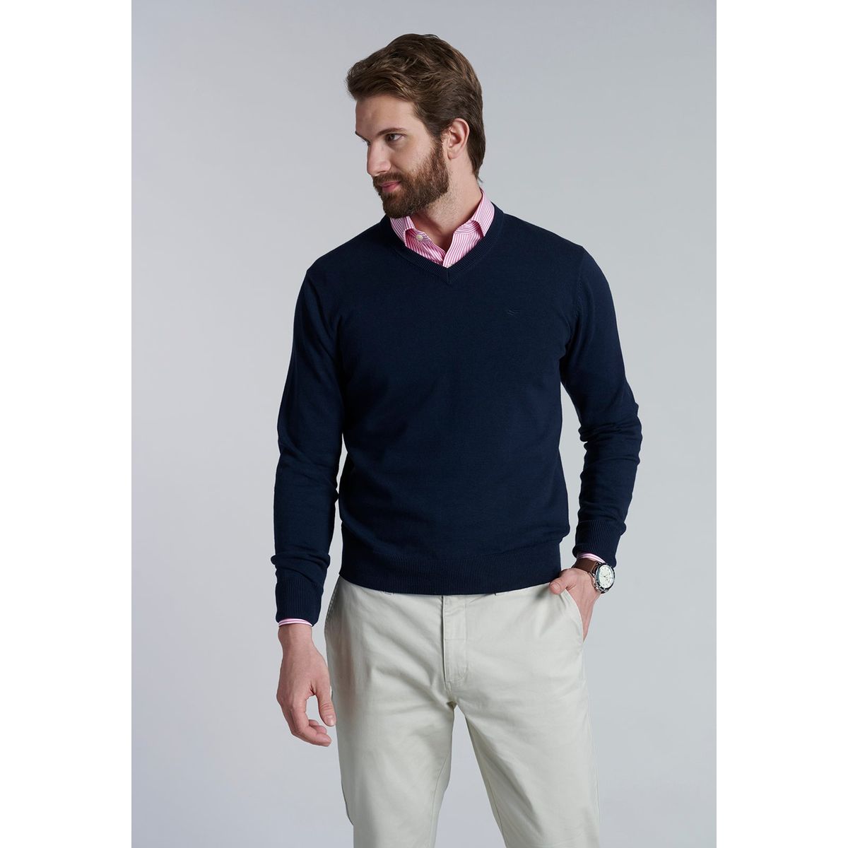 FEROUCH - Sweater V Neck Solido F Azul Ferouch