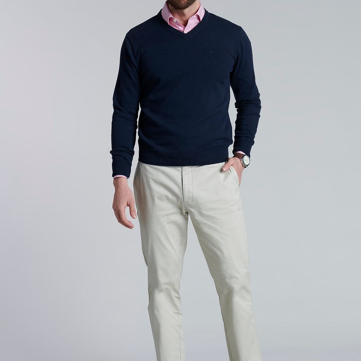 FEROUCH - Sweater V Neck Solido F Azul Ferouch