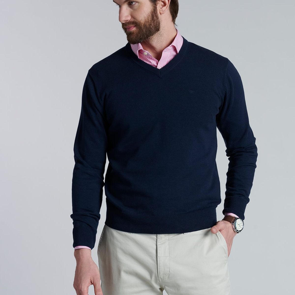 FEROUCH - Sweater V Neck Solido F Azul Ferouch