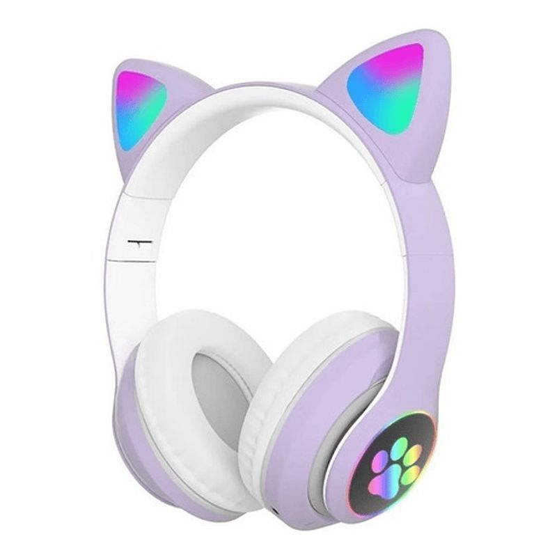 GENERICO - Audífonos Inalámbricos Cat Gato Morado Luces Rgb