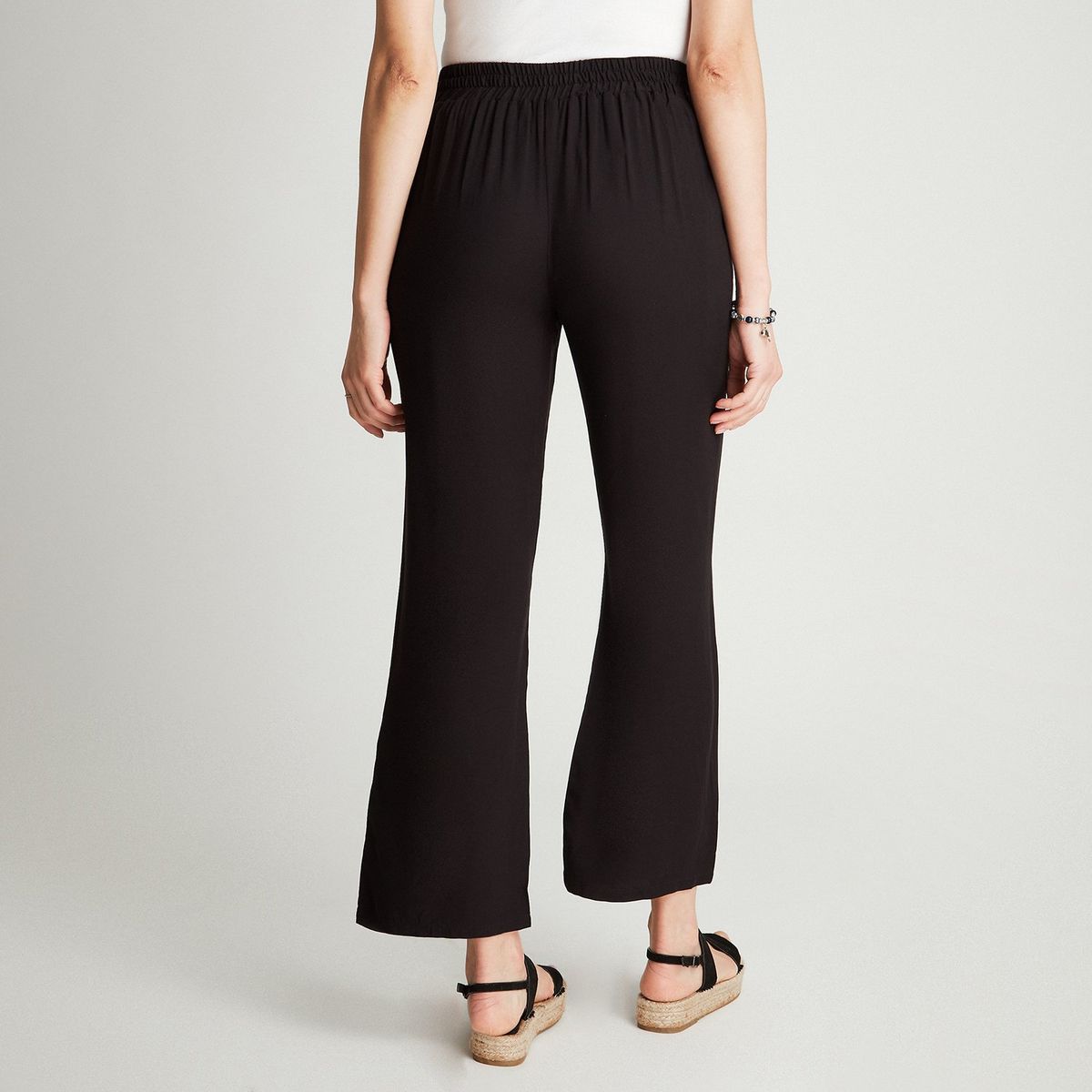 CURVI - Pantalón Palazzo Estampado Negro Pretina Elasticada CURVI