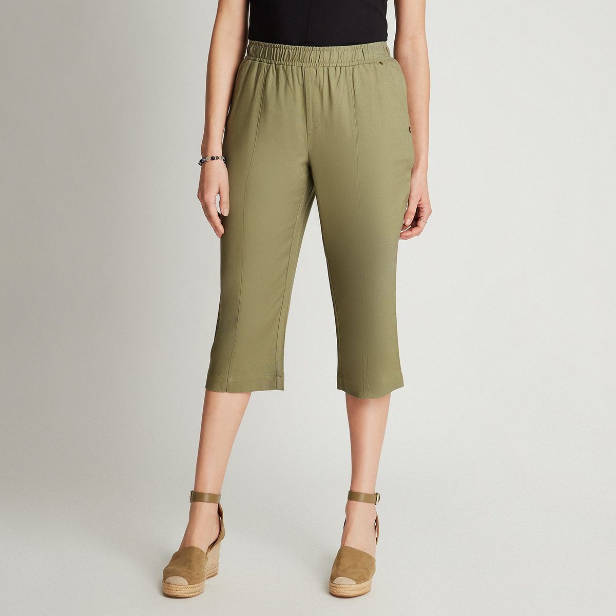 CURVI - Capri De Lino Verde Pretina Elasticada CURVI