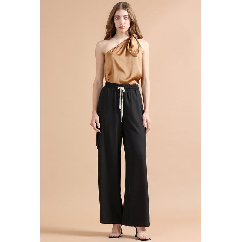 LIOLA - Pantalon Ancho Cargo Tiro Alto, Negro Liola
