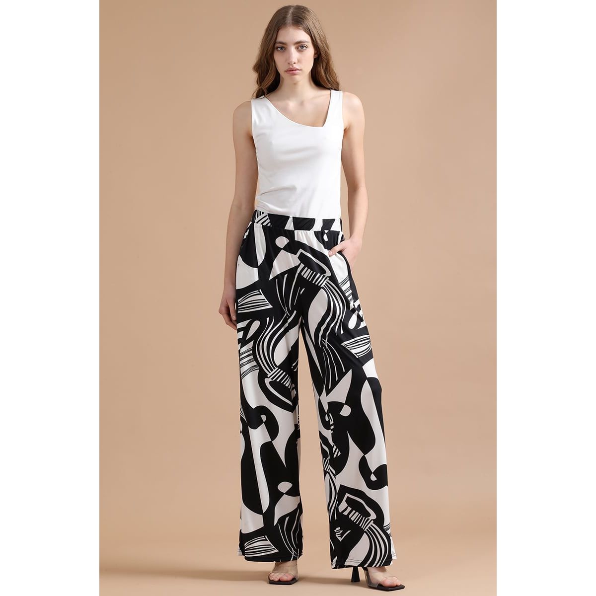 LIOLA - Pantalon Recto Estampado Contraste Negro, Liola