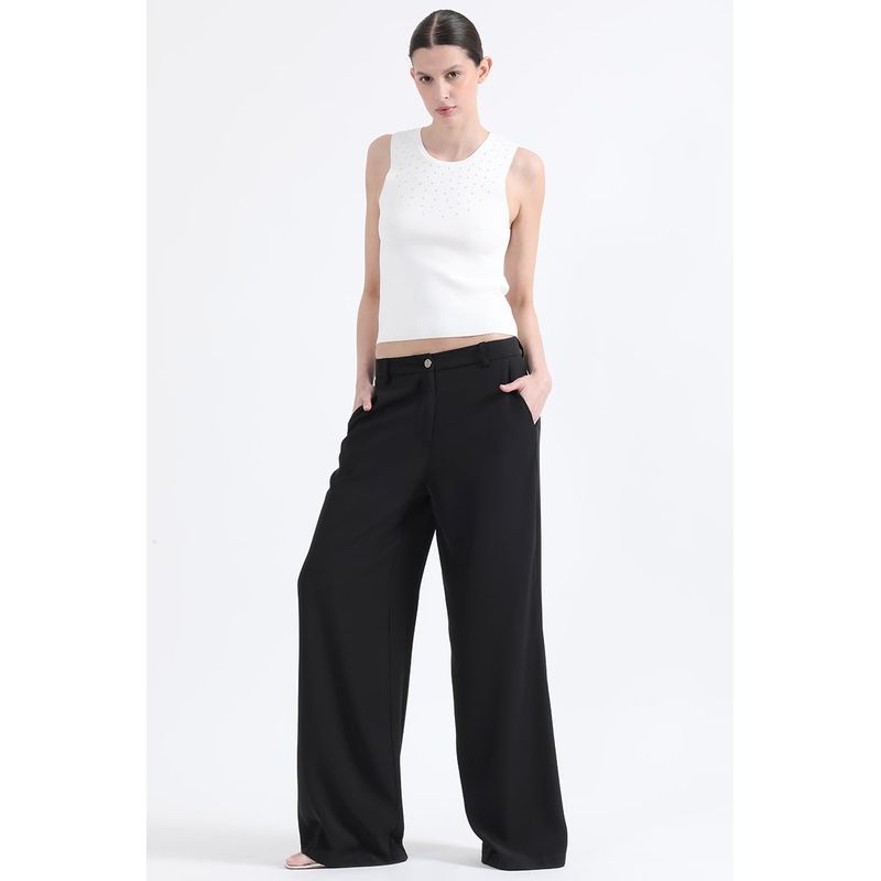 LIOLA - Pantalon Ancho Tiro Alto, Negro Liola