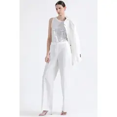 LIOLA - Pantalon Recto, Tiro Alto, Lino Algodón, Crudo