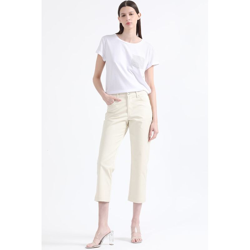 LIOLA - Pantalon Slim Cropped, Tiro Medio, Crudo Liola
