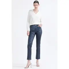 LIOLA - Pantalon Slim Tiro Medio, Metalizado, Azul