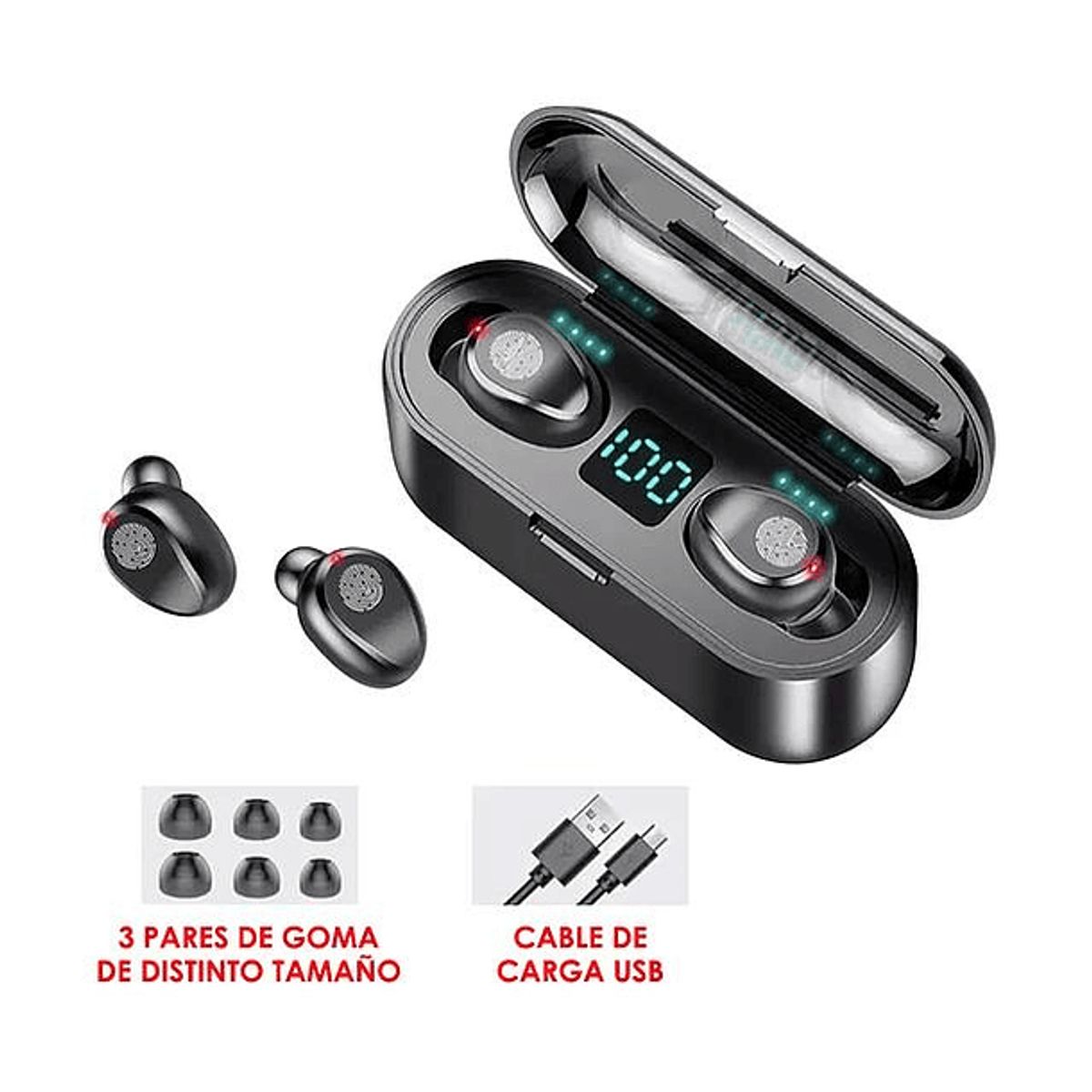 GENERICO - Audífonos Inalámbricos Recargables Bluetooth + Power Bank 2000 F9 PRO