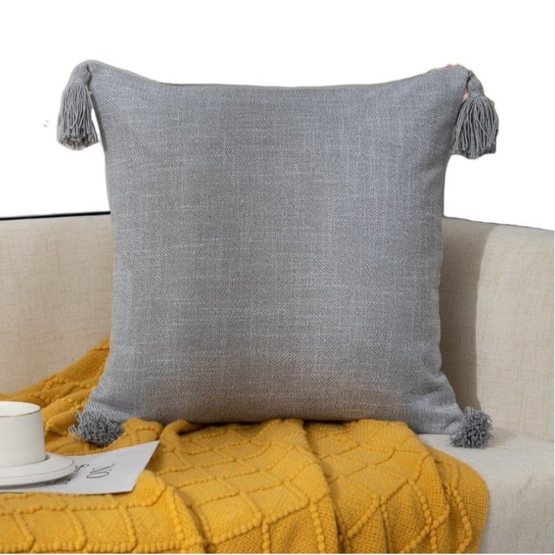 GENERICO - Set 2 Fundas Para Cojin Medida 45x45cm De Lino Con Flecos - Gris