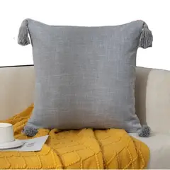 GENERICO - Set 2 Fundas Para Cojin Medida 45x45cm De Lino Con Flecos - Gris