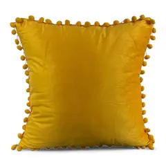 GENERICO - Pack 2 Funda De Cojines Terciopelo Con Pompones Mostaza