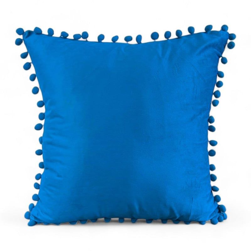 GENERICO - Pack 2 Funda De Cojines Terciopelo Con Pompones Celeste