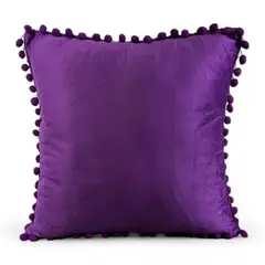 GENERICO - Pack 4 Fundas De Cojines Con Pompones Terciopelo Morado