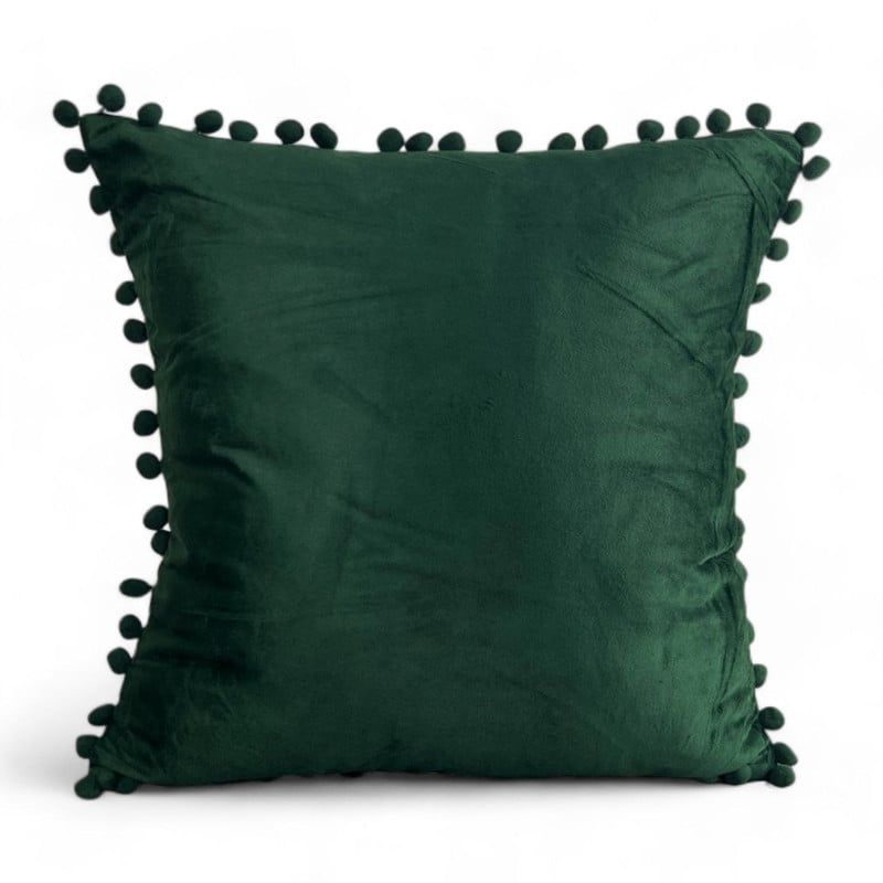 GENERICO - Funda De Cojines Con Pompones Medida 45x45 Terciopelo Verde