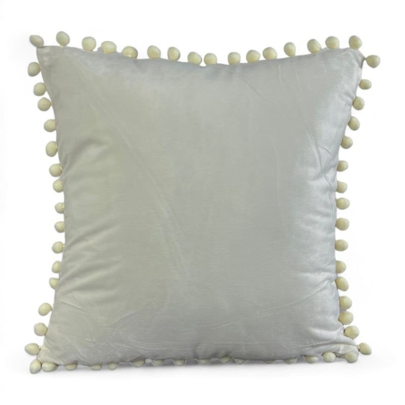 GENERICO - Funda De Cojines Con Pompones Medida 45x45 Terciopelo Crema