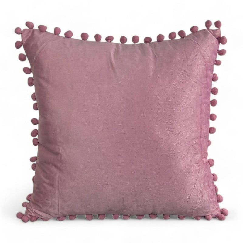 GENERICO - Funda De Cojines Con Pompones Medida 45x45 Terciopelo Rosa