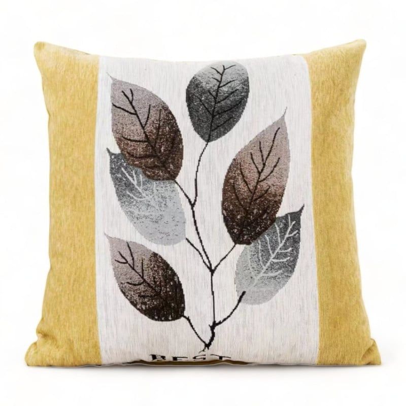 GENERICO - Fundas Para Cojin Chenille Con Diseño Hojas 45x45cm Amarillo