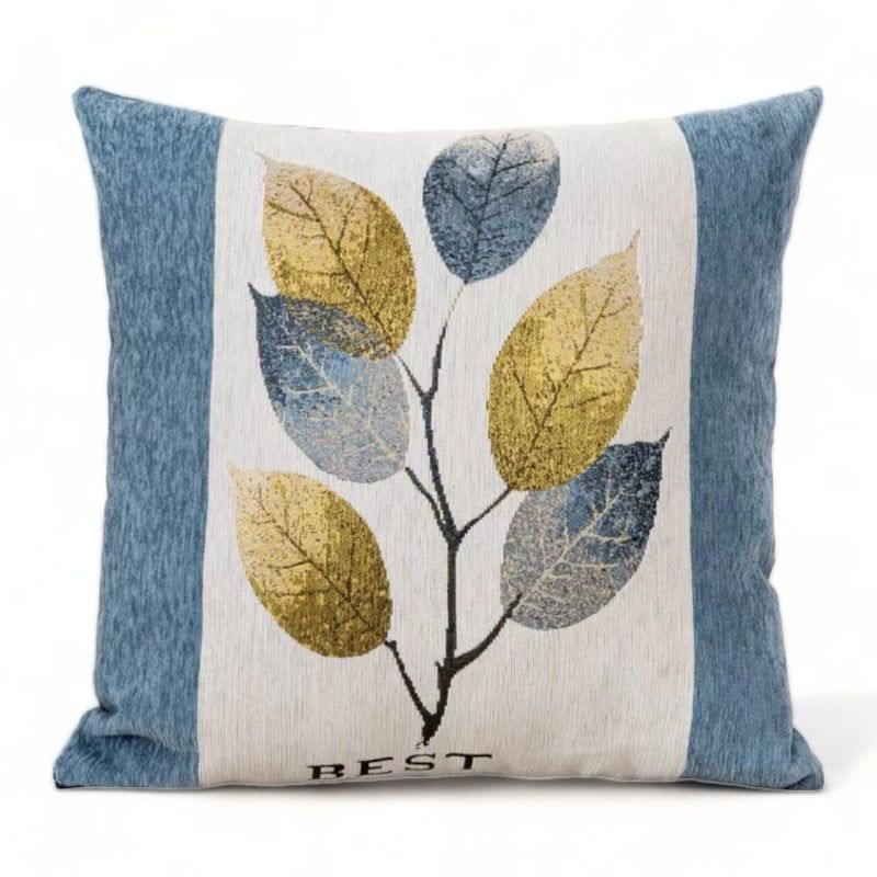 GENERICO - Fundas Para Cojin Chenille Con Diseño Hojas 45x45cm Azul