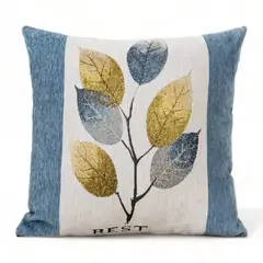 GENERICO - Fundas Para Cojin Chenille Con Diseño Hojas 45x45cm Azul